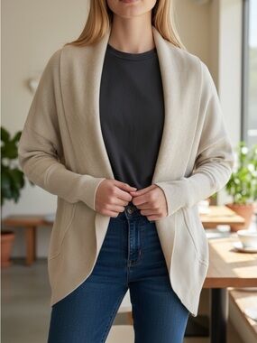 Wilfred Cream Open-Front Shawl Collar Cardigan